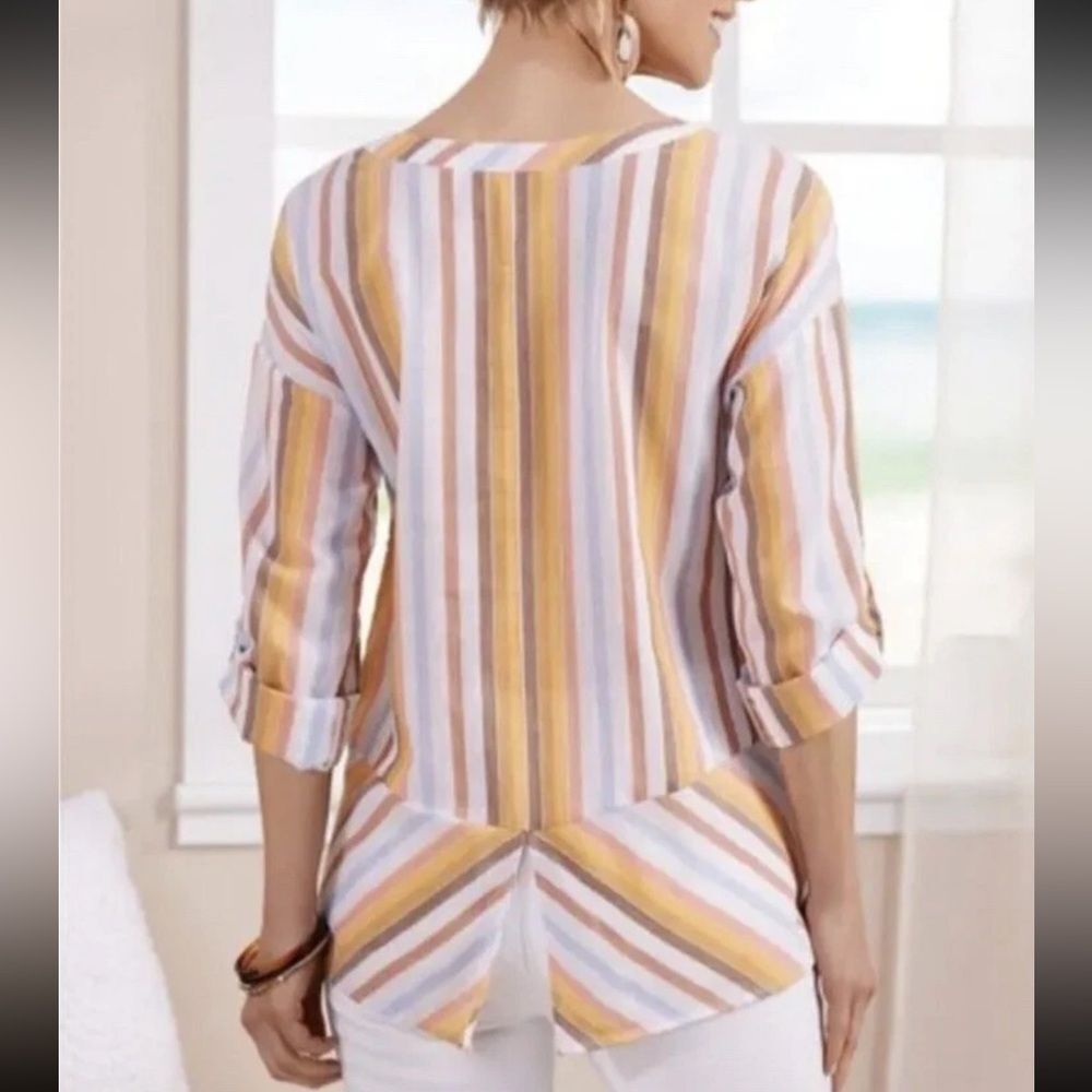 Soft Surroundings ‘Enyo’ Multi Striped Cotton/Tencel Long Sleeve Tunic large - Picture 4 of 13